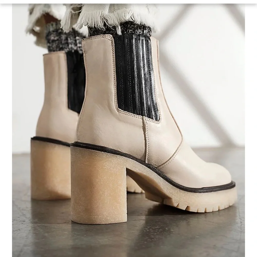 Free people boots James Chelsea chunky white size 8 US heels ankle boots shoes - Picture 3 of 16